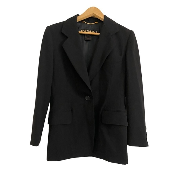 ESCADA / Margaretha Ley Black one button 100% wool blazer suit jacket 38 S - Picture 1 of 6